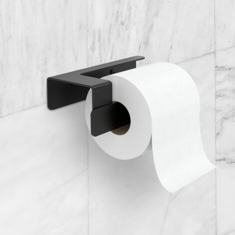Portarrollos Adhesivo para baño fabricado en acero y acabado negro mate Peso máx.: 1kg Medidas 16x5x8,2cm Incluye adhesivo extra fuerte y tornillos para elijas como fijarlo a la pared -