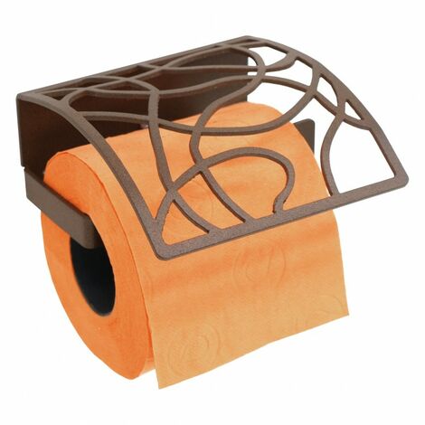 Portarrollos con tapa Art Déco Marron forja fijación opcional con adhesivo - CM Baños