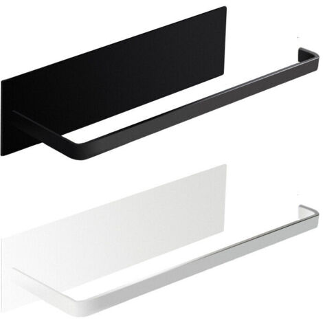 Portarrollos de cocina negro de 26 cm, soporte de pared para papel de cocina, sin taladros, dispensador de papel autoadhesivo de metal, paquete de 2