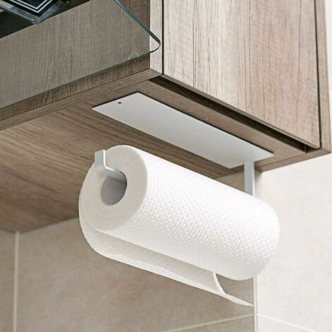 Portarrollos de Papel Autoadhesivo Portarrollos de Papel en Dispensador de Toallas de Papel Portarrollos de Papel Montado en la Pared para Armario de Cocina o Baño, Superma, 1 Pieza, Blanco