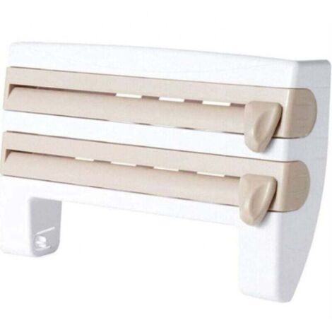 Portarrollos de papel de cocina 4 en 1 (embalaje de plástico), dispensador de film transparente multifuncional