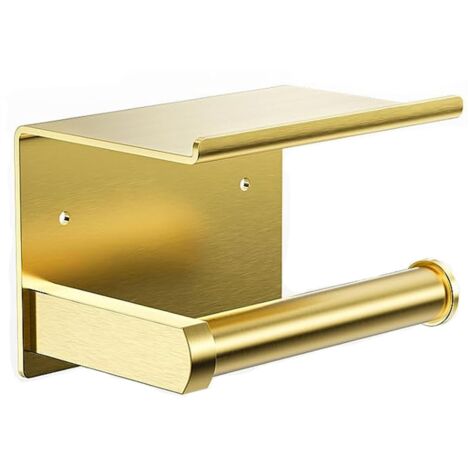 Portarrollos de papel higiénico autoadhesivo, acero inoxidable mate, para montaje en pared, adhesivo o perforable, dorado, 14 x 10,6 x 10 cm