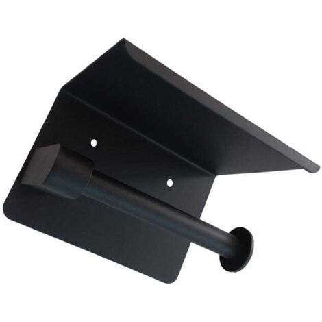 Portarrollos de papel higiénico autoadhesivo e higiénico con estante de acero inoxidable - 13,5 x 9 x 10 cm - Negro mate