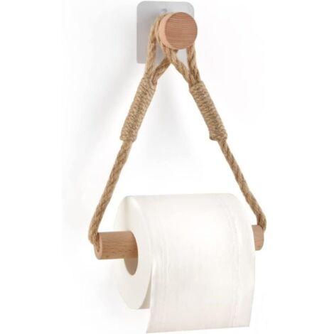 Portarrollos de papel higiénico autoadhesivo, portarrollos de papel higiénico, toallero de cuerda de madera, rústico-Ineasicer
