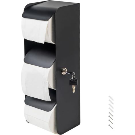 Portarrollos de papel higiénico comercial - 3 rollos de acero inoxidable con cierre - Montaje en pared, apto para baños (negro mate)