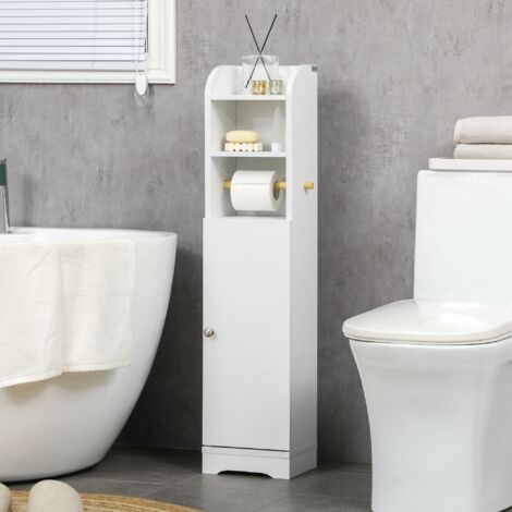 Portarrollos de Papel Higiénico con Armario para Baño con Estante Interior Ajustable 23x18x100 cm Blanco