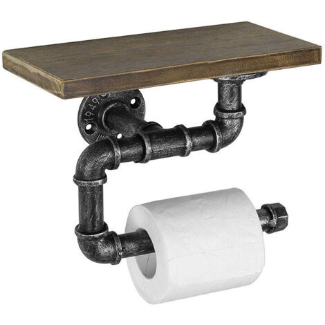 Portarrollos de papel higiénico con estante, porta rollos de papel higiénico industrial de tubo de hierro vintage retro, 30 cm