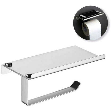 Portarrollos de papel higiénico con soporte para teléfono, dispensador de rollos de papel higiénico de acero inoxidable cromado pulido, soporte de papel higiénico de pared para baño