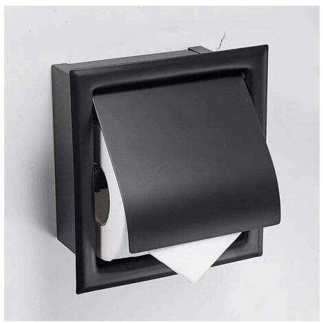 Portarrollos de papel higiénico de acero inoxidable negro mate KZQ, porta rollos de papel higiénico empotrado para montaje en pared