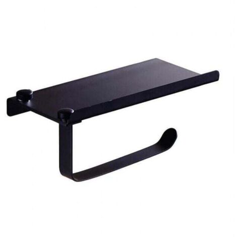 Portarrollos de papel higiénico de acero inoxidable negro, para montaje en pared, soporte para teléfono para inodoro y baño.