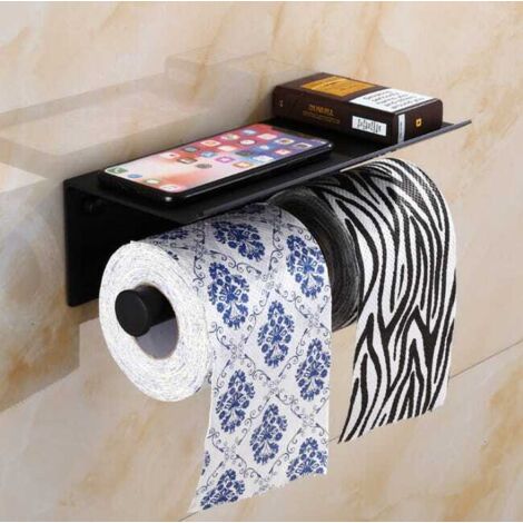 Portarrollos de papel higiénico de aluminio de doble columna – Doble rollo, práctico y elegante para el baño 25,511,58cm - Negro