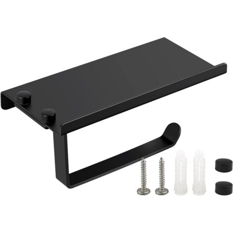 Portarrollos de papel higiénico de aluminio para montar en la pared, sin necesidad de taladrar, con estantes espaciosos, para baño/cocina, 1 pieza