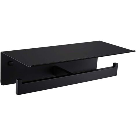 Portarrollos de papel higiénico de doble capa en negro mate con estante, soporte para rollo de papel higiénico de acero inoxidable 304, dispensador de papel higiénico comercial para montaje en pared.