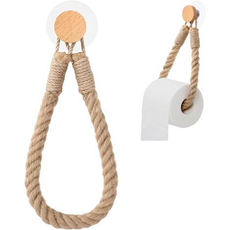 Portarrollos de papel higiénico de madera, autoadhesivo, sin perforaciones, decoración vintage, estilo bohemio, cuerda para cocina, baño y aseo.