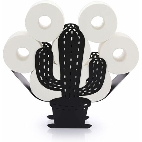 Portarrollos de papel higiénico de metal con forma de cactus – negro, para el baño