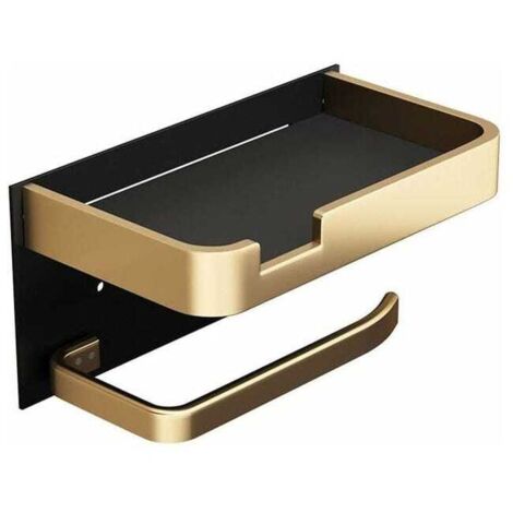 Portarrollos de papel higiénico de pared con soporte para teléfono móvil, moderno portarrollos de papel higiénico de viscosa, dorado y negro.