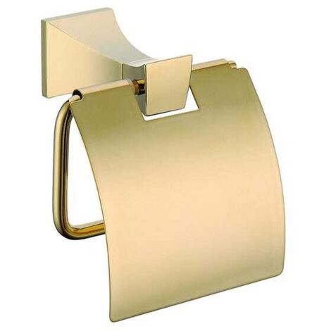 Portarrollos de papel higiénico de pared con tapa, color oro cepillado.