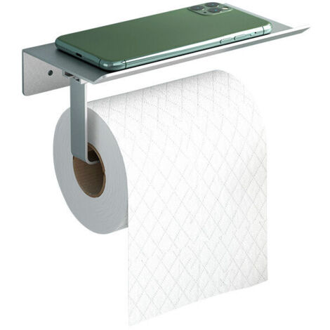 Portarrollos de papel higiénico de pared de aluminio (perforado) con estantes espaciosos para baño y cocina