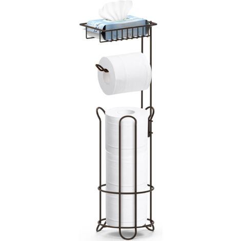 Portarrollos de papel higiénico de pie YMYNY en bronce con estante superior, porta toallas de papel para baño con dispensador y almacenamiento, dispensador para 3 rollos de repuesto