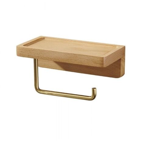 Portarrollos de papel higiénico doble de madera maciza de haya, para pared, autoadhesivo, con esquinas redondeadas, ideal para baño y cocina (haya)