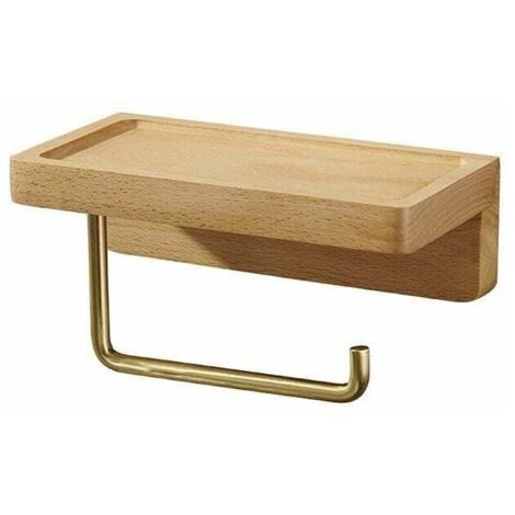 Portarrollos de papel higiénico, doble instalación, dispensador de madera maciza de haya, portarrollos de pared, autoadhesivo, esquinas redondeadas, portarrollos de papel, decoración para baño, cocina