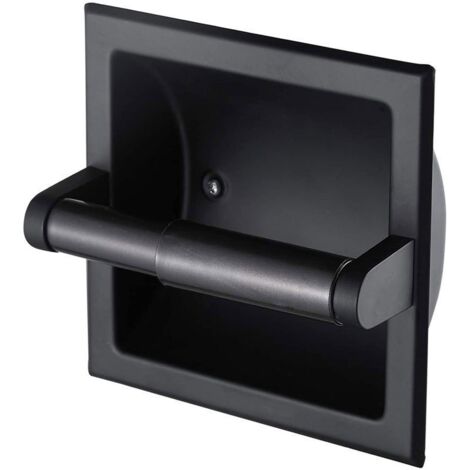 Portarrollos de papel higiénico empotrado de acero inoxidable negro mate para ahorrar espacio en el baño.