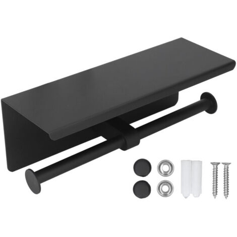 Portarrollos de papel higiénico Eosnow de acero inoxidable con estante, autoadhesivo, sin perforaciones, para baño K10, negro