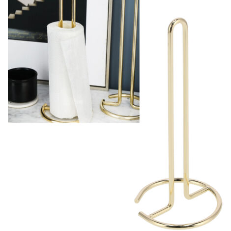 Portarrollos de papel higiénico moderno y sencillo con base redonda de metal color dorado, ideal para la cocina, el salón y la mesa.
