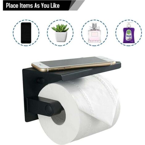 Portarrollos de papel higiénico negro, portarrollos de acero inoxidable 304 con estante para teléfono, soporte de papel higiénico montado en la pared para baño y cocina