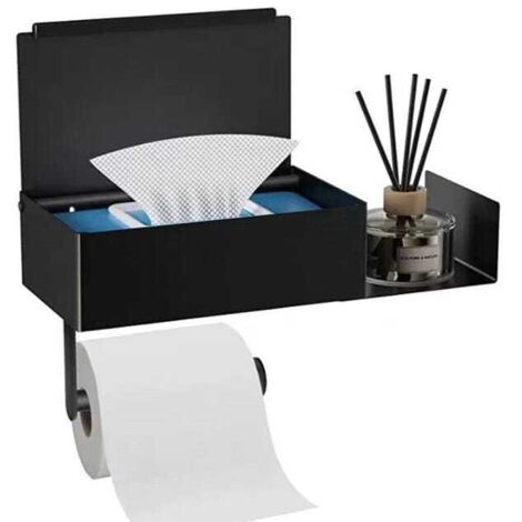 Portarrollos de papel higiénico, no requiere perforación, portarrollos de papel higiénico con caja y bandeja para toallitas húmedas, soporte para rollo de papel higiénico