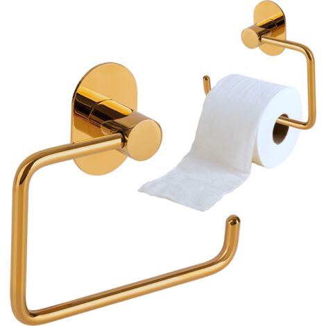 Portarrollos de papel higiénico para inodoro, de pared, autoadhesivo, para atornillar, dorado