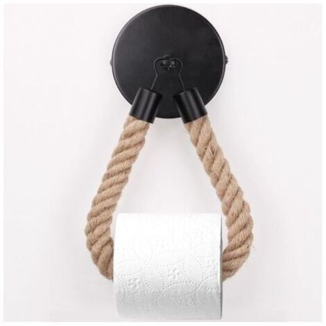 Portarrollos de papel higiénico, toallero de cuerda de cáñamo para baño y cocina, portarrollos de baño, portarrollos de papel higiénico (negro)