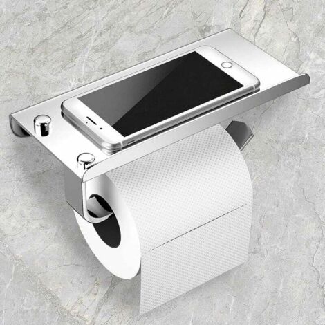 Portarrollos de papel higiénico Ulisem, de pared, de acero inoxidable 304, con tornillos y pegamento, con plataforma de almacenamiento.