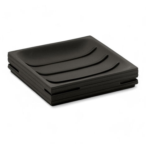 Portasapone da appoggio nero in resina 11x11 cm moderno per arredo bagno Linea Dark