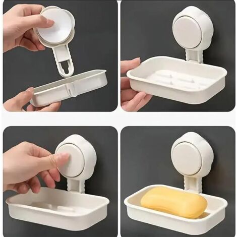 Portasapone da bagno con ventose, bianchi (due pezzi)