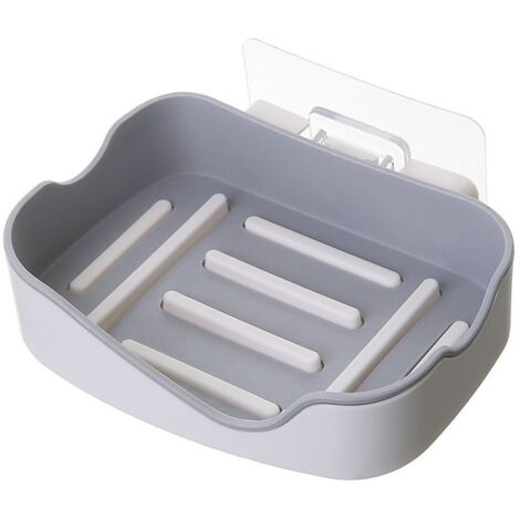 Portasapone da parete impermeabile e autoadesivo con foro di drenaggio - Grigio