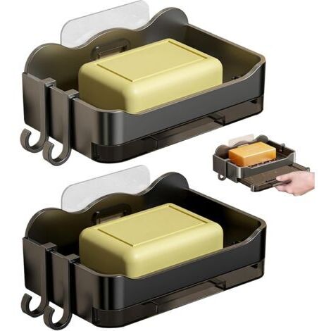 Portasapone da parete in 2 pezzi, portasapone con vassoio di drenaggio, portasapone da parete, portasapone senza foratura, portasapone da parete, portasapone adesivo per bagno, grigio