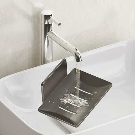 Portasapone da parete, non forato, set da 2, bianco portasapone in alluminio grigio portasapone da parete mensola portaoggetti per il bagno
