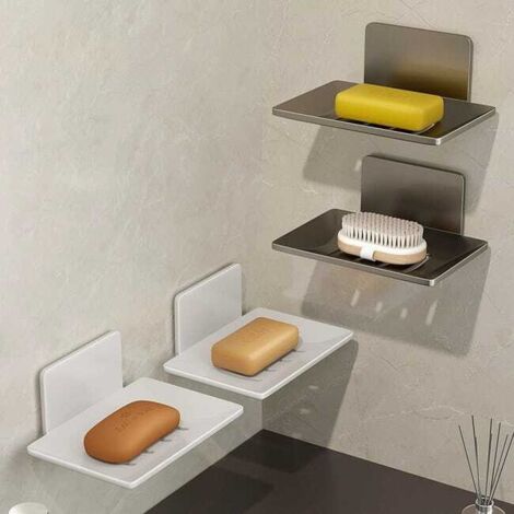 Portasapone da parete, non forato, set da 2, grigio, portasapone in alluminio grigio, portasapone da parete, mensola portaoggetti per bagno