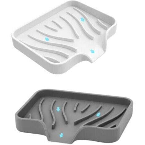 Portasapone da viaggio 2 pezzi, portasapone da doccia in silicone con scarico e design antiscivolo per bagno e cucina (bianco e grigio)