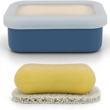Portasapone da viaggio compatto e impermeabile, contenitore in silicone, portatile con strato di drenaggio per bagno e palestra (blu)