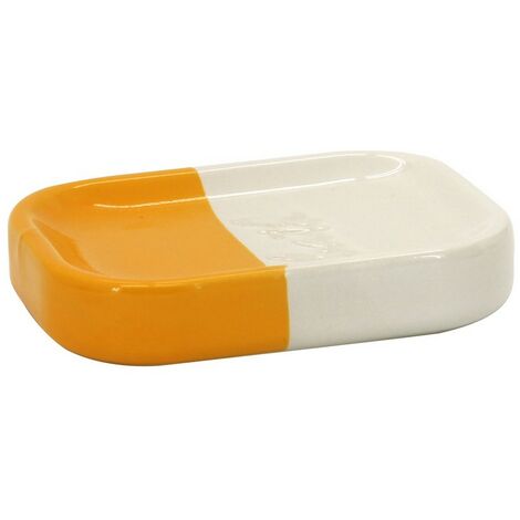 Portasapone in ceramica giallo/bianco - serie Bath