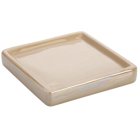 Portasapone In Ceramica Lucida Beige A Forma Di Cubo