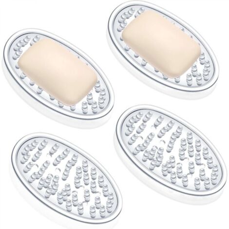 Portasapone in plastica perforata, porta spugna per cucina, bagno e doccia, 11,4 x 7,6 x 1,8 cm (trasparente, set da 4)