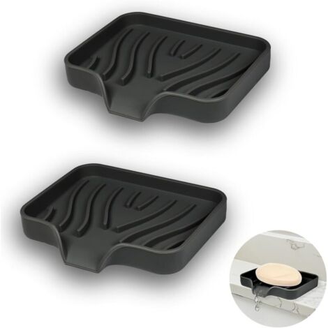 Portasapone in silicone a due pezzi con foro di scarico, design angolato, antiscivolo per doccia, cucina e vasca da bagno (nero)