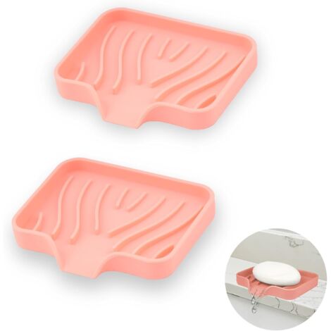 Portasapone in silicone da 2 pezzi, portasapone da bagno con scarico, portasapone angolato, portasapone antiscivolo per doccia, cucina e vasca da bagno (rosa)