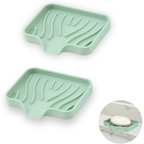 Portasapone in silicone da 2 pezzi, portasapone da bagno con scarico, portasapone angolato, portasapone antiscivolo per doccia, cucina e vasca da bagno (verde)