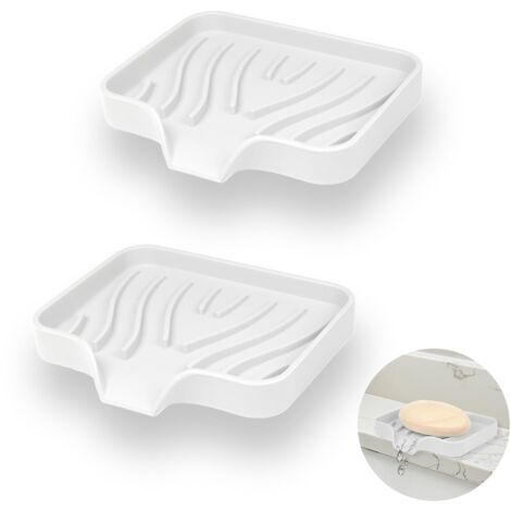 Portasapone in silicone da 2 pezzi, portasapone per bagno, portasapone con scarico, portasapone antiscivolo, portasapone per doccia, cucina (bianco)