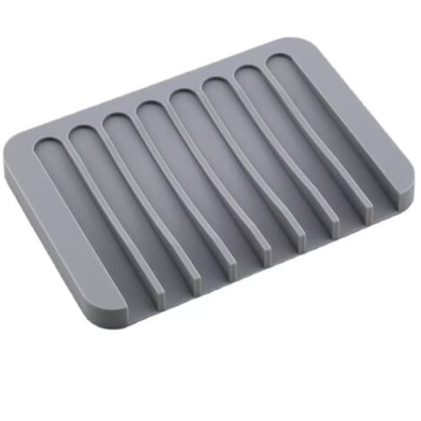 Portasapone in silicone di alta qualità, 2 pezzi, per doccia, bagno e lavello da cucina, con scolapiatti integrato, effetto cascata, antiscivolo - Grigio