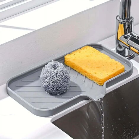Portasapone in silicone, portasapone con vassoio raccogligocce, porta spugna per lavello da cucina, vassoio dispenser di sapone, ripiano portaoggetti per lavello da bagno e cucina, portasapone in gomm